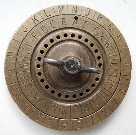 A decoder wheel, which makes it easier to solve some substitution ciphers A decoder wheel with the alphabet written around two independently moving rings